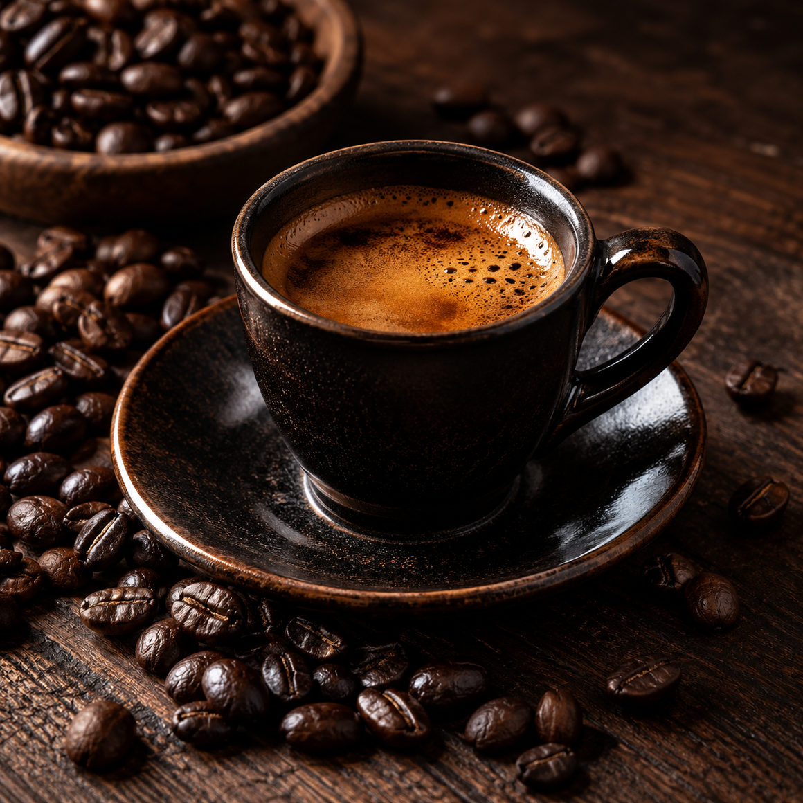 Café Intenso y con cuerpo en taza visto desde arriba
