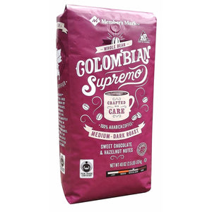 CAFE COLOMBIANO EN GRANO 1.13 KG; bolsa rosa de café