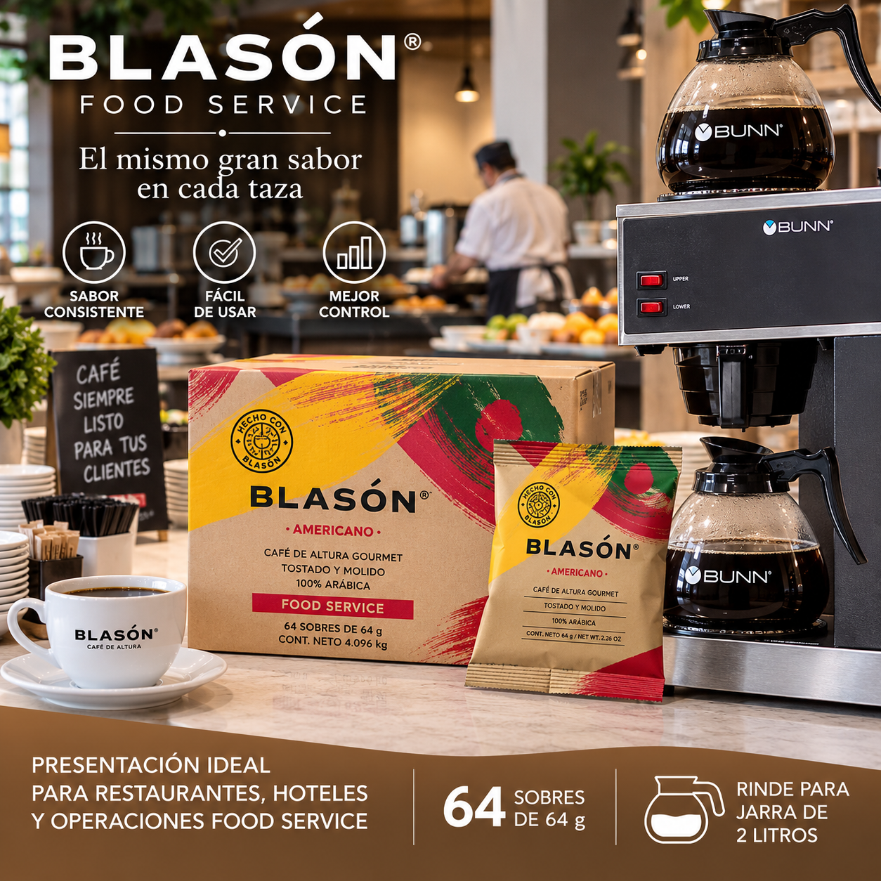 Café Blasón Singles Food Service Caja con 64 Sobres de 64 g