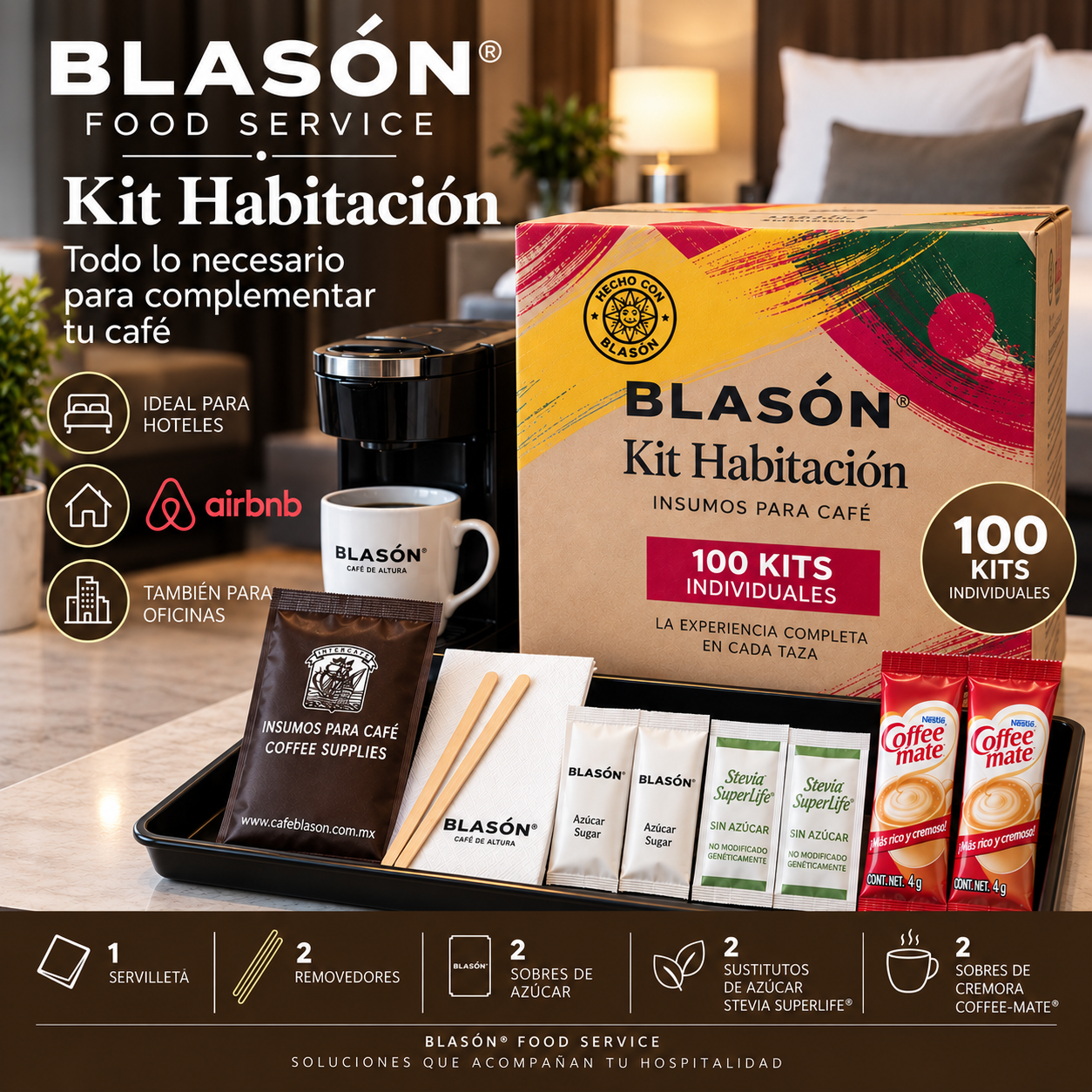 Café Blasón Kit Habitación – Insumos para Café | 100 Kits