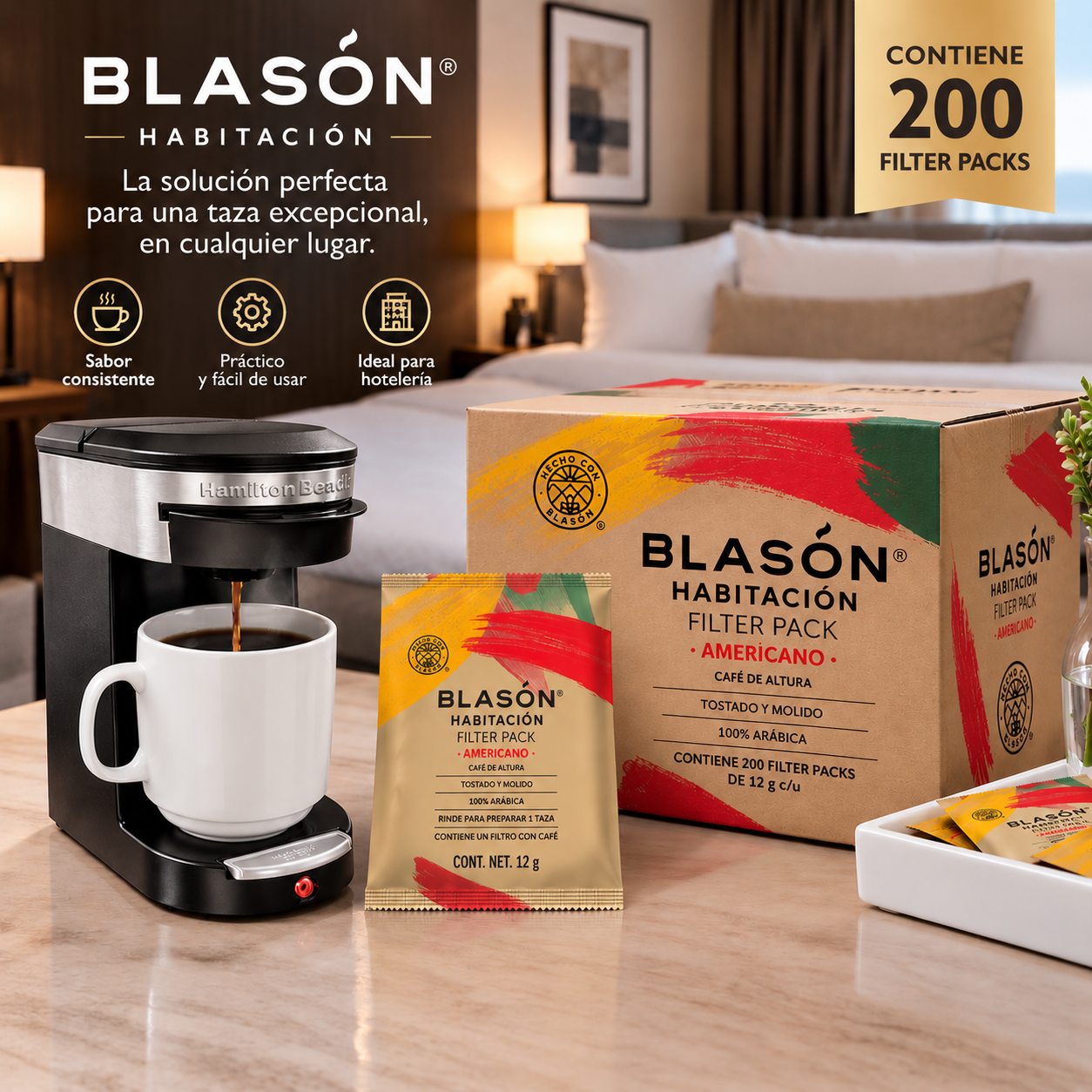 Café Blason Habitación Filter Pack - Caja con 200 u de 12 g
