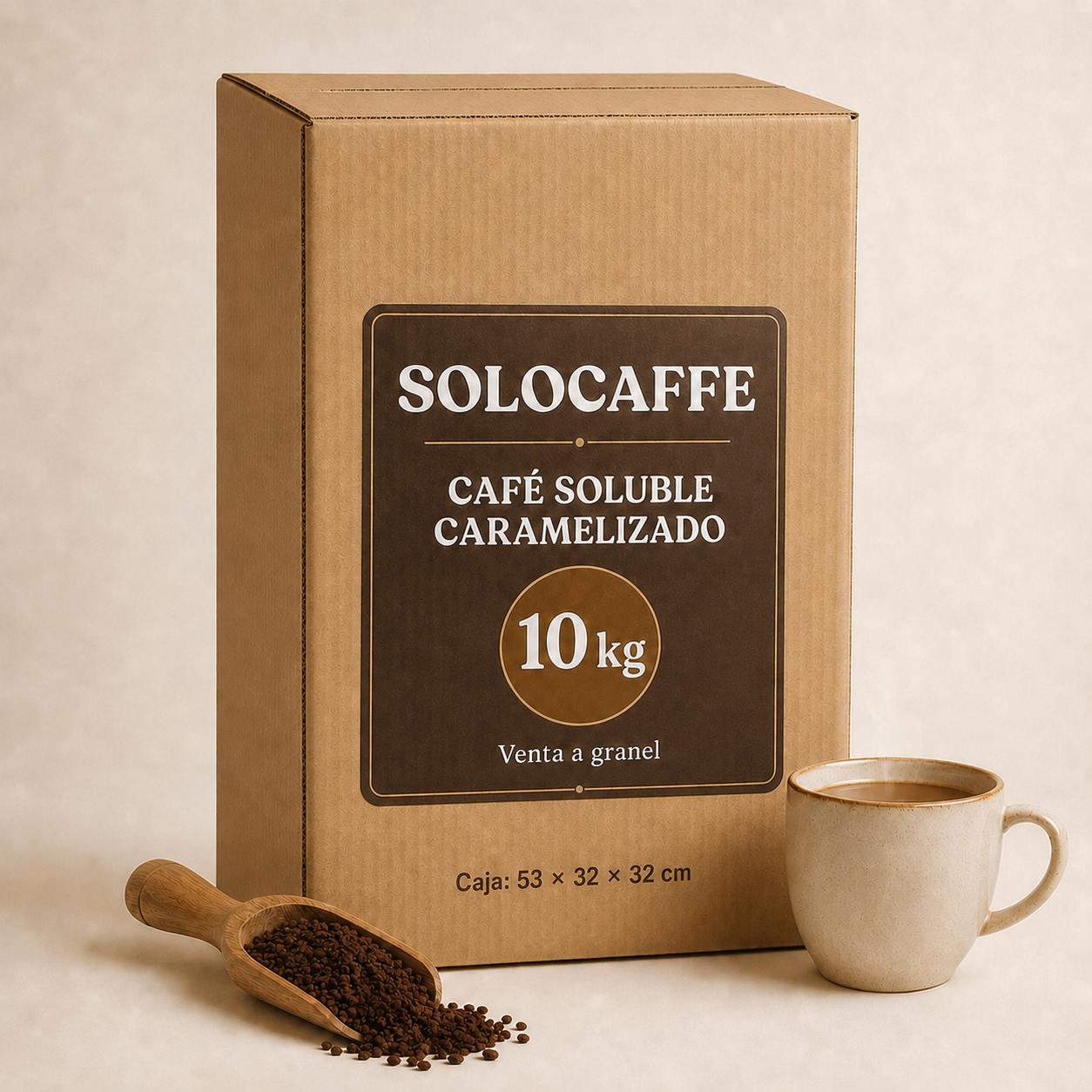 Café soluble caramelizado aglomerado Solocaffe a granel en caja de 10 kg