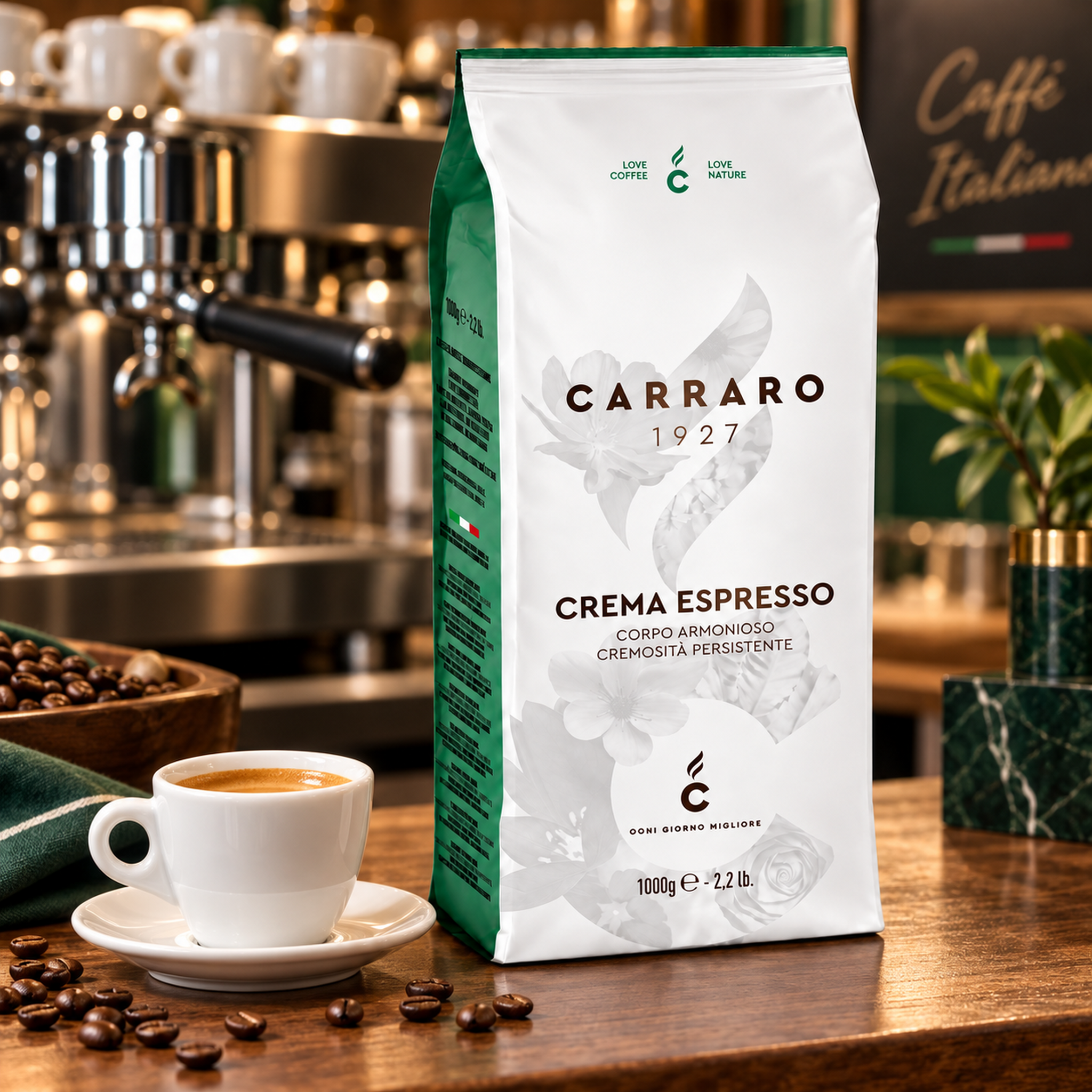 Café Carraro Crema Espresso italiano en grano 1 kg