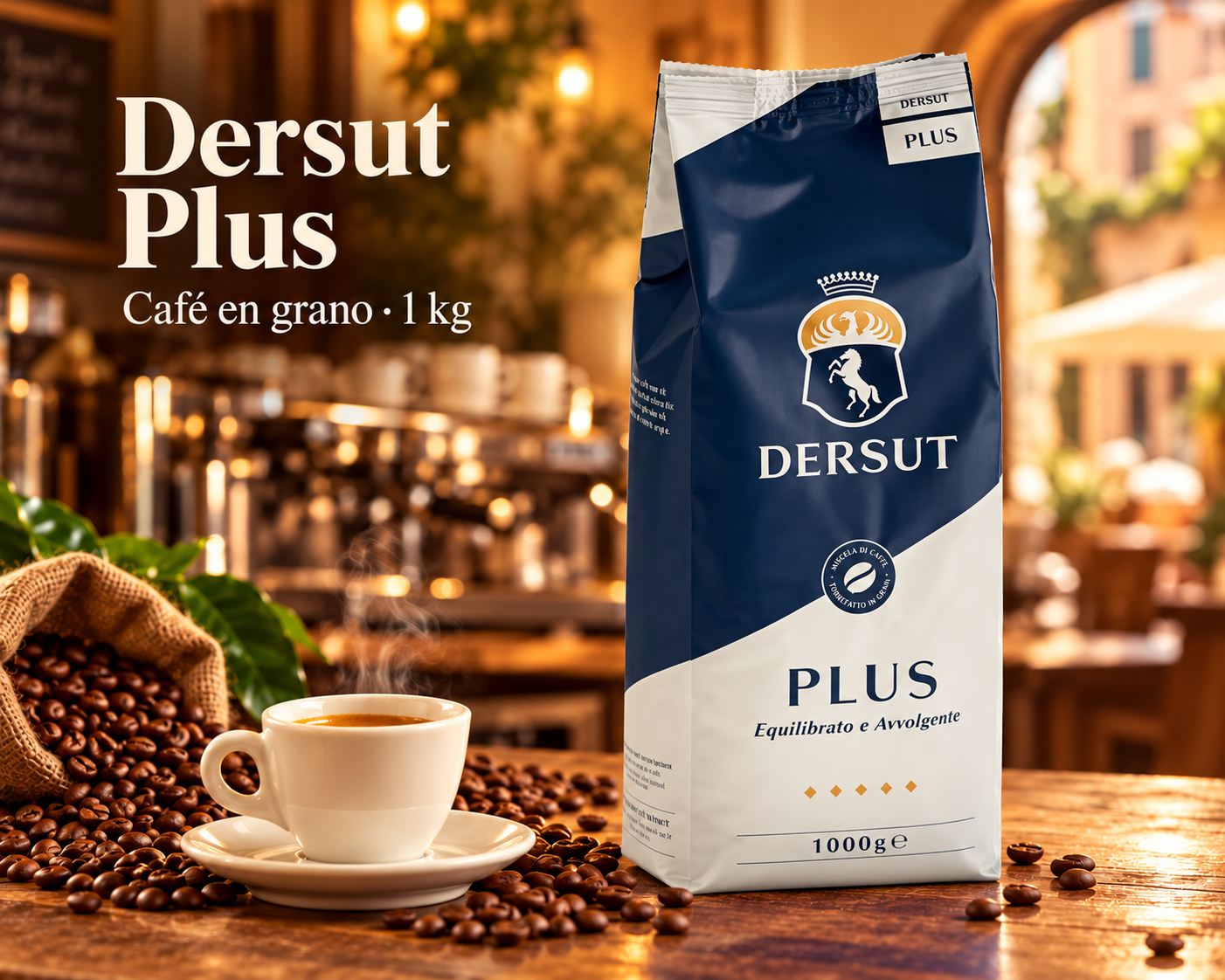 Dersut Plus café en grano 1 kg — visual creativo