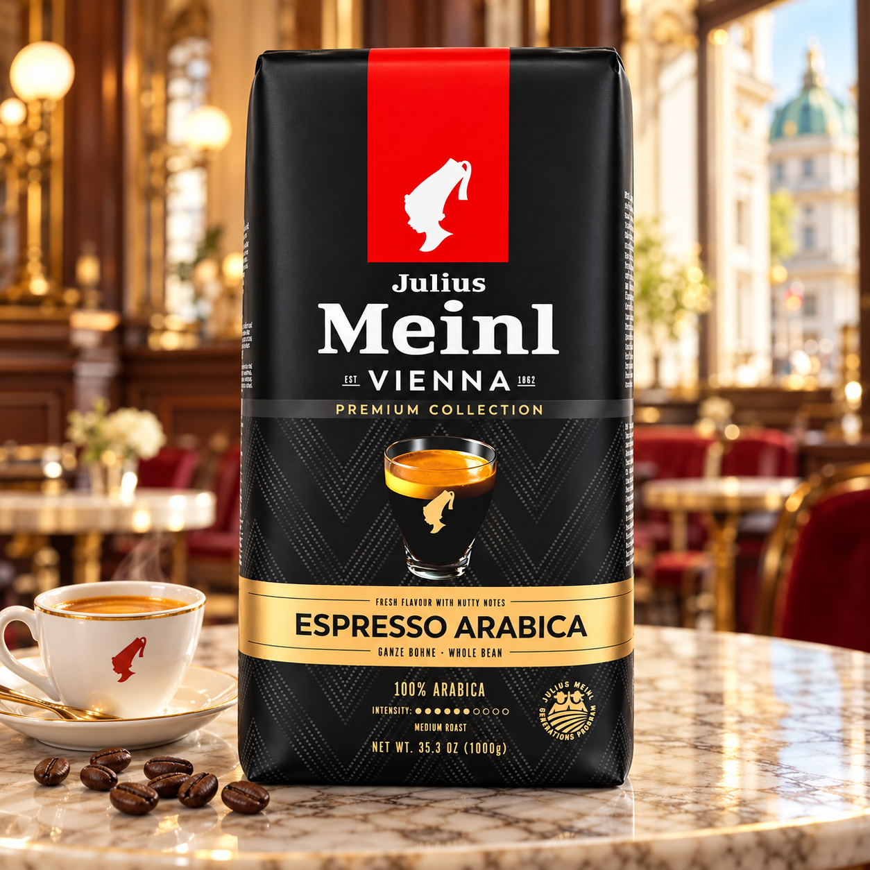 Julius Meinl Espresso Arabica 1 kg en una cafetería vienesa
