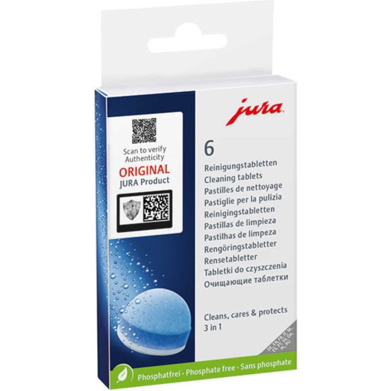 Pastillas originales de limpieza JURA de 3 fases, caja con 6 unidades
