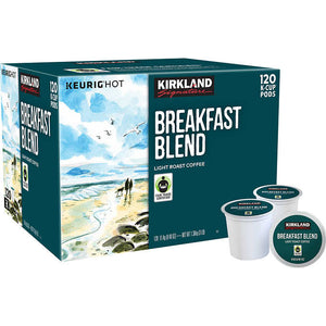 kirkland breakfast; caja azul con paisaje