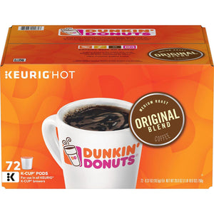 Keurig Dunkin donuts; caja anaranjada con tazas blancas