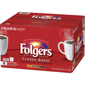 KEURIG FOLGERS ;caja de cafe roja con un sol